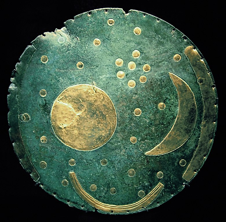 Nebra sky disk. A bronze disk depicting the Sun, Moon, and
32 stars including a star cluster, likely representing the Pleiades.
The disk dated to 1600 BC was found in Saxony-Anhalt, Germany.